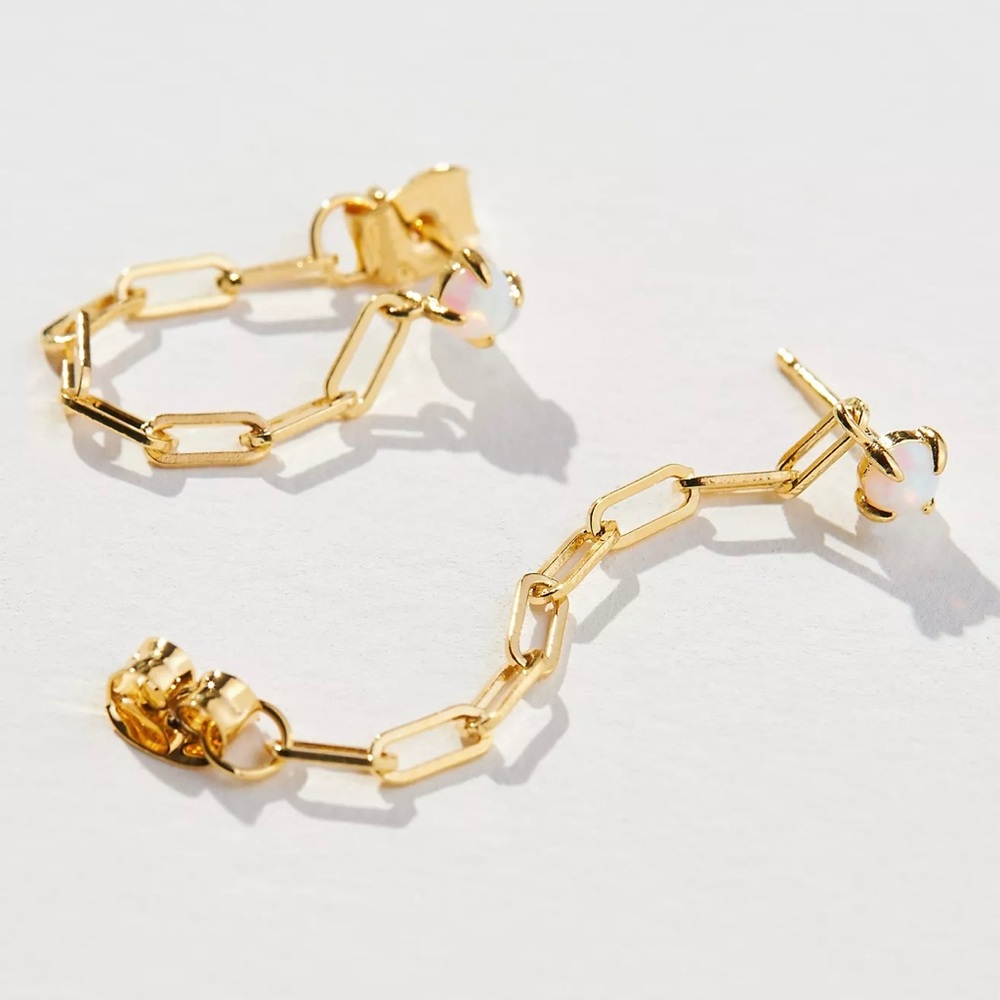 NWT Anthropologie TAI Chain Link Drop Earrings Gold Opal Stone - Picture 13 of 16